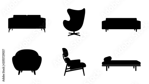 Fotografie Modern Furniture Silhouettes, Mid-Century Design Icons, Minimalist Sofa & Chair