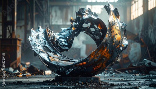 Warped Metal Debris From Explosion Fused Into Abstract Sculpture
