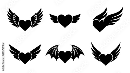 Obraz na płótnie Heart Icons with Wings, Angelic and Demonic Styles, Vector Graphics Collection f