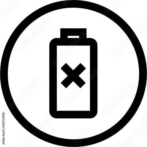 Symbol of a Battery with an X, Indicating Low or Dead Charge