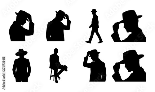 Foto Silhouette Man Collection: Elegant Fedora Hat Poses, Vintage Style Gentleman Ico