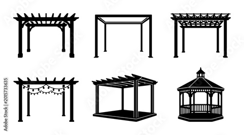 Canvastavla Pergola and Gazebo Silhouettes, Outdoor Structure Icons, Garden Architecture Vec