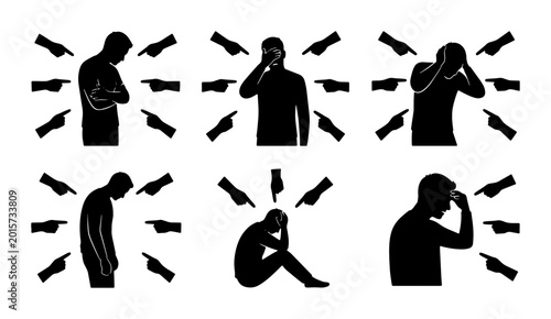 Tableau sur toile Victimization Silhouette Set, Accusation and Blame Icons, Social Pressure and An