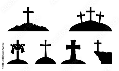 Foto Christian Cross Gravestone Silhouettes, Religious Cemetery Monuments, Funeral Me