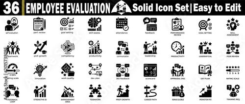 Obraz na płótnie Solid employee evaluation icon set for performance and career path