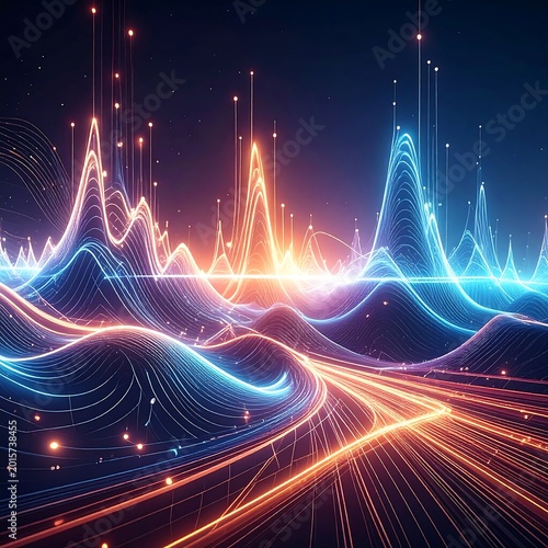 Vibrant neon waveform illustration with glowing lines