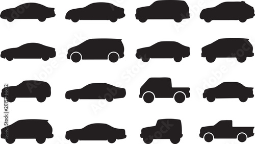 Tableau sur toile Set of diverse black and white car icons