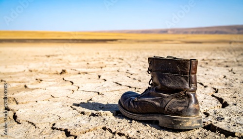 Weathered Leather Boot on Cracked Earth