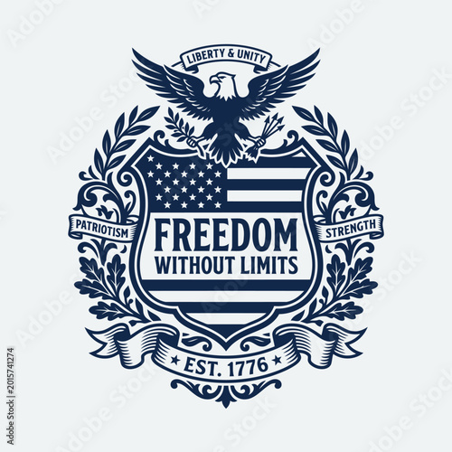 Vintage american eagle emblem with patriotic shield and banner design illustration