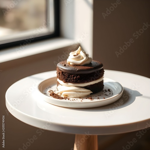 chocolate cake on a white plate