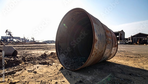 Weathered Metal Drum in Open Field