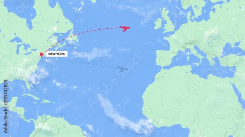 New York to Bahrain Island Flight Path Map Animation - USA to Bahrain - Green and Blue Map