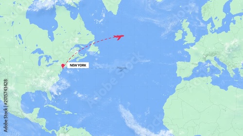 New York to Bari Flight Path Map Animation - Green and Blue Map