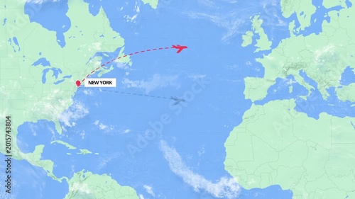 New York to Cairo Flight Path Map Animation - Green and Blue Map
