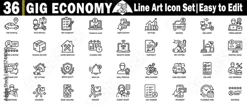 Cuadro en lienzo Gig economy line art icon set