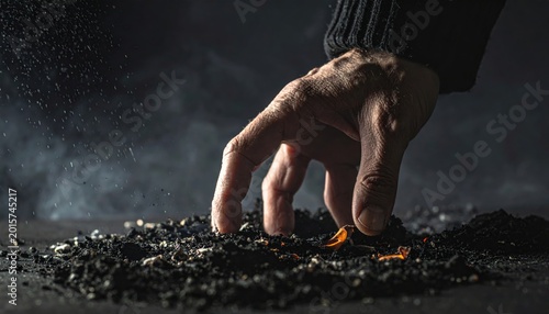 Hand Sifting Through Ashes and Debris