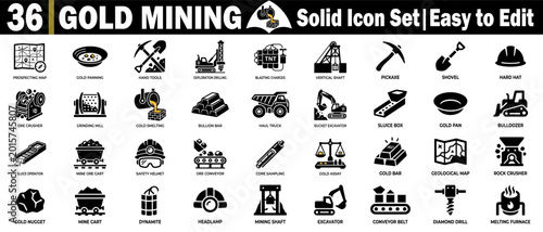 Foto Gold mining solid icon set for heavy industry and mineral extraction