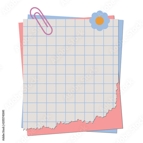 Cute Sticky Notes and Torn Paper Illustration with Paperclips