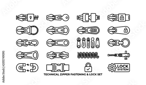 Cuadro en lienzo Professional zipper puller lock symbol set vector icons for sewing and apparel d