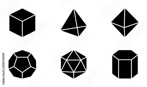 Tableau sur toile Geometric Solids Collection, 3D Shapes Vector Icons, Platonic Solids Set, Mathem