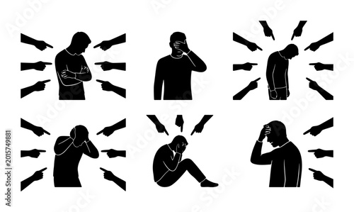 Foto Social Isolation Vector Icons: Accusation, Bullying, Shame, and Loneliness Silho