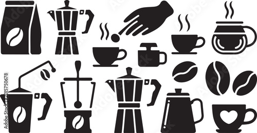 Photos Black coffee making icons set illustration