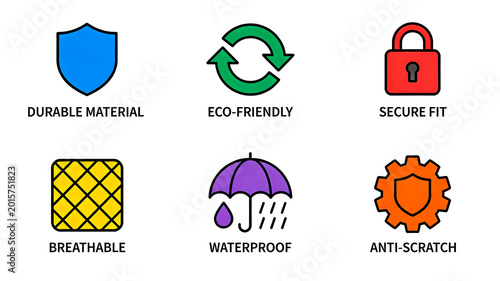 Bild auf Leinwand Shield, circular arrow, and lock icon are made of durable and environmentally fr