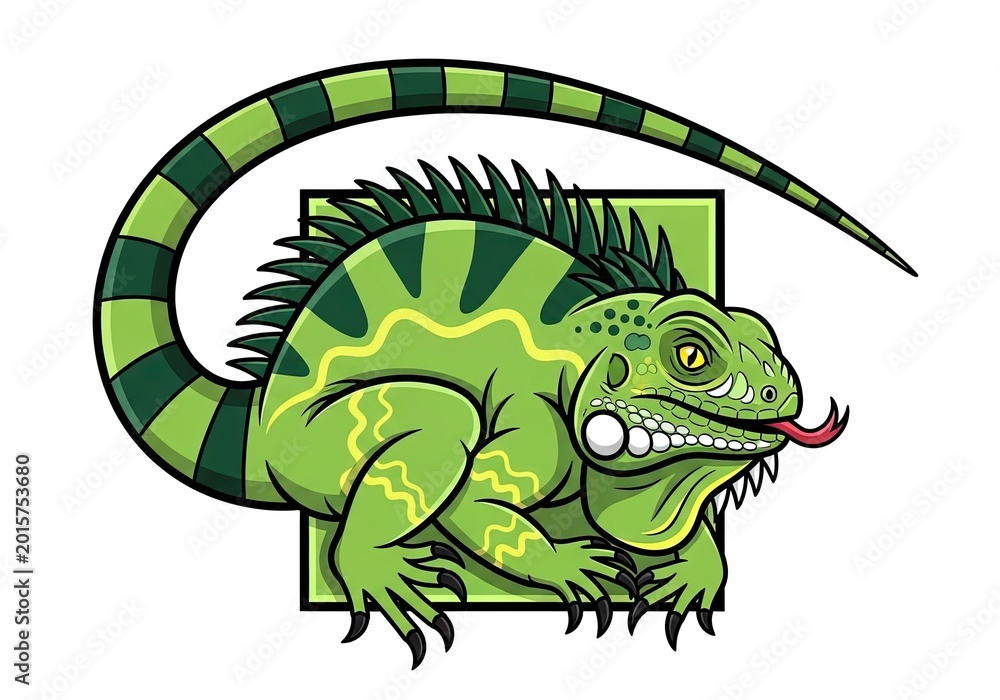 Fototapeta premium Green iguana mascot illustration inside a square frame