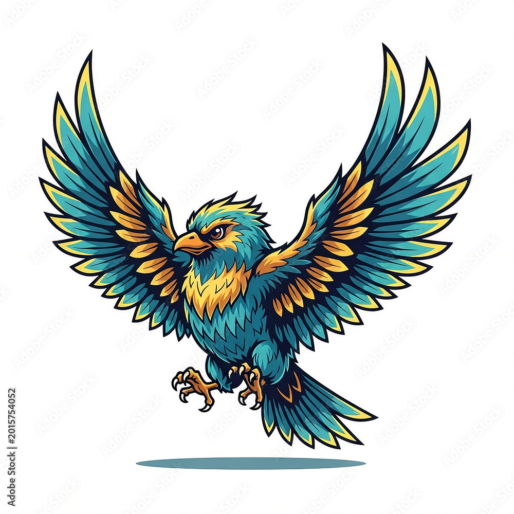 Fototapeta premium Dynamic Bird Mascot Spreading Wings Vector Illustration