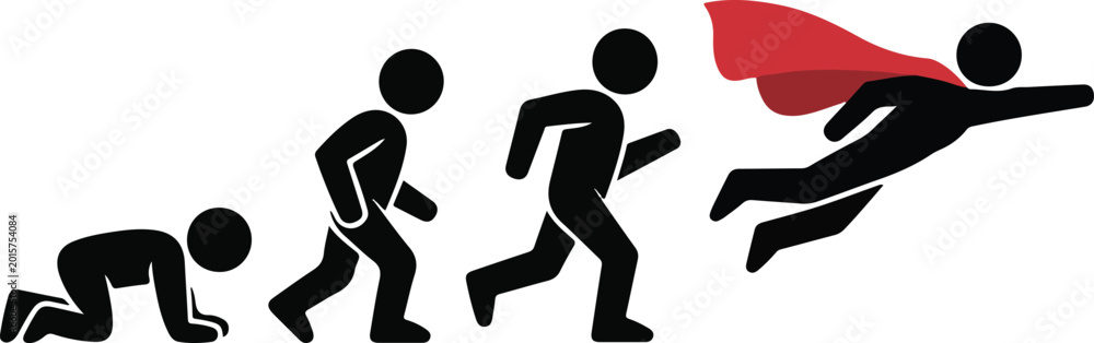 Fototapeta premium Person crawling to superhero flying in stages