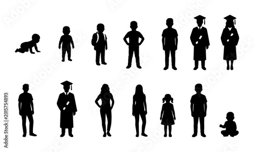 Foto Human Life Stages Vector Icons: Infancy to Graduation, Silhouette Collection for