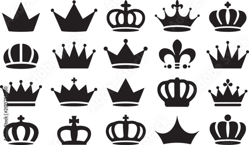 Foto Assorted royal crown icons in black and white