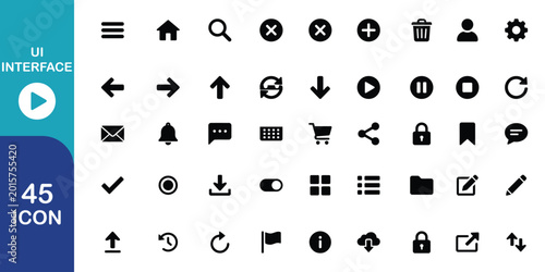 Valokuva Collection of 45 ui interface fill icons for user interface design