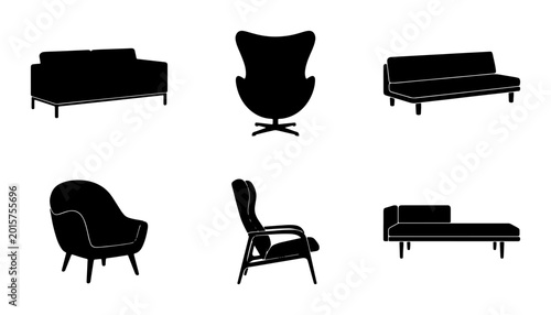 Foto Modern Furniture Silhouettes Collection, Contemporary Sofa, Armchair, and Chaise