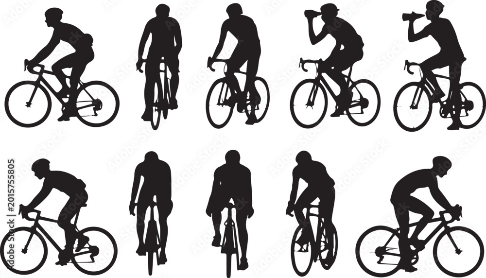 Obraz premium Silhouette cyclists riding in different poses