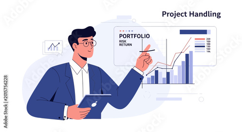 Business Man Analyzing Portfolio Risk and Return with Graphs