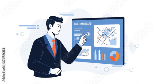 Business Man Interacting with Digital Dashboard for Data Analysis and Strategy