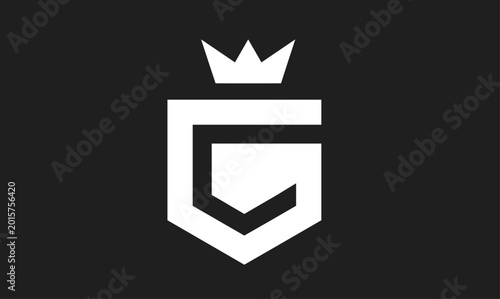 Abstract Letter G Monogram Logo Design Integrated into a Shield Shape with a Crown, White Graphic Icon on Black Background Symbolizing Royalty, Protection, and Premium Branding