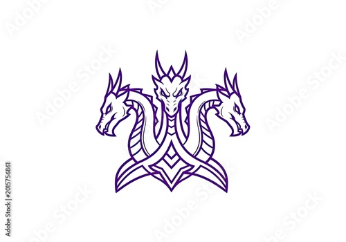 Minimalist purple hydra dragon head mascot logo on white background