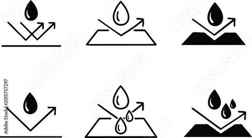 Photos Waterproof and water-repellent icons simple vector symbols for fabric and materi