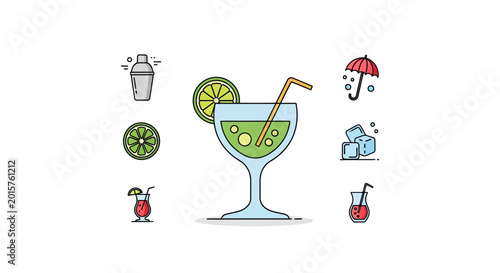 Fotografie Cocktail with lime and straw.