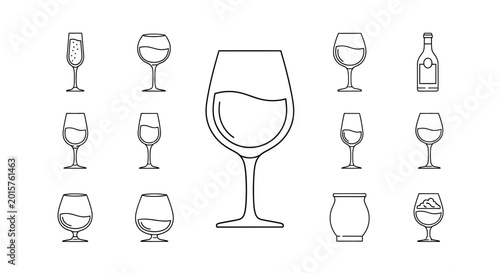 Foto Wine glasses and bottle icons.