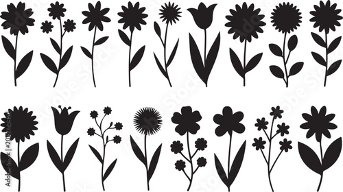 Canvastavla Black and white floral vector icons set