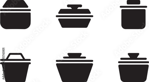 Fotografía Flat pack of six black kitchen pot and lid icons