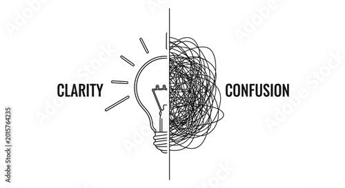 Tableau sur toile Clarity vs. Confusion: Lightbulb concept illustration