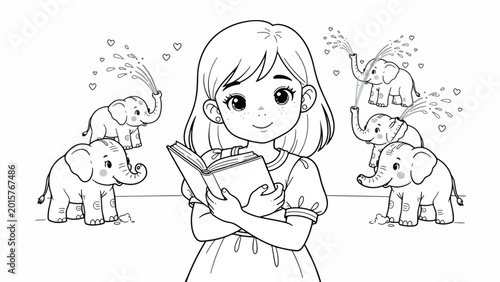 Little girl reading a book.