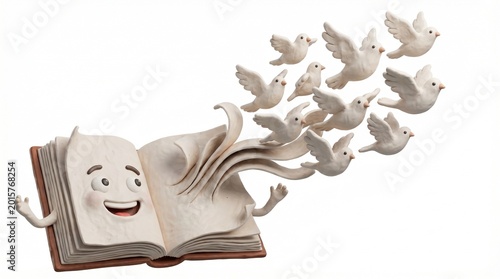 Pages of open book magically turning into birds