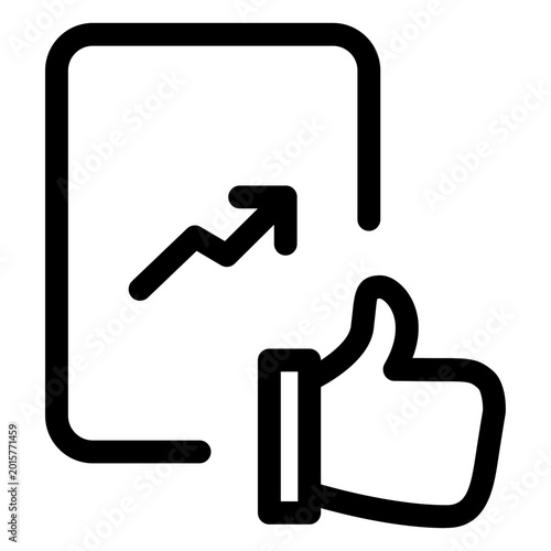 A thumbs up icon shows approval on a screen with an upward trend.