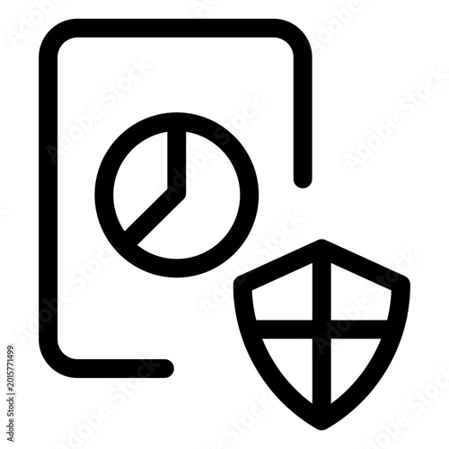 Mobile device displays pie chart with shield icon
