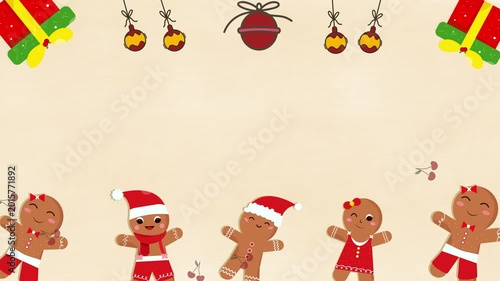 Cute Gingerbread Cookies Christmas Border Animation Background 4K